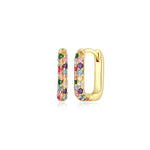 Oblong Multi-Colored Gold Plated Silver Hoops