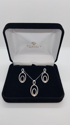 Micropave Diamond Earring and Pendant Set